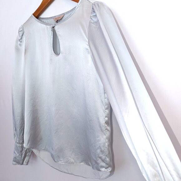 TAILORED Rebecca Taylor	| Icy Blue Long Sleeve Charmeuse Silk Blouse | Size 0 - Picture 4 of 11